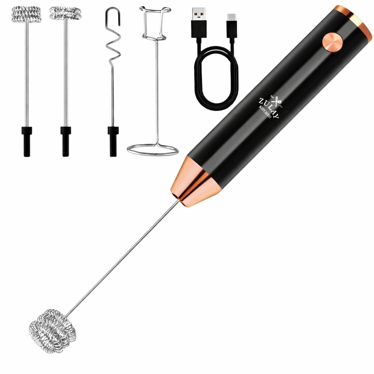 LUX™ Handheld Milk Frother – Rechargeable, 4 Whisks