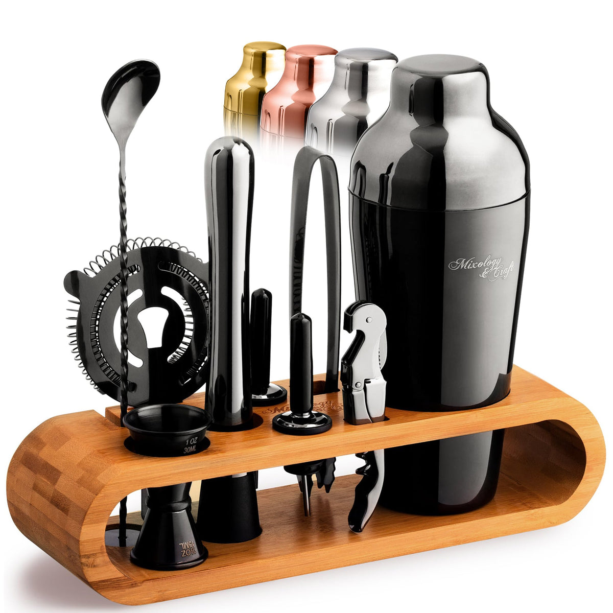 Bartender Kit with Oval Wood Stand | 10-Piece