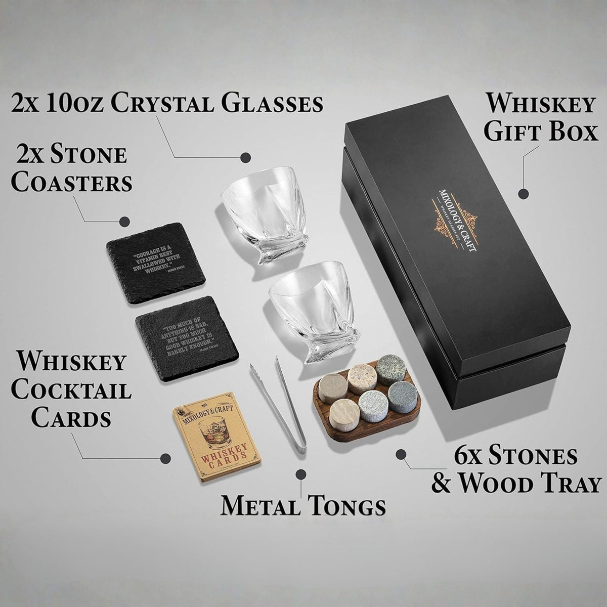 14-Piece Whiskey Glass & Stones Set