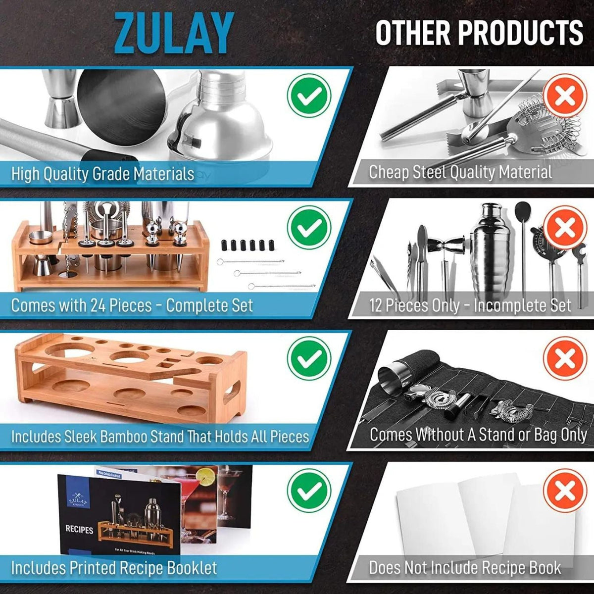Bartender Kit with Bamboo Holder (24-Piece)